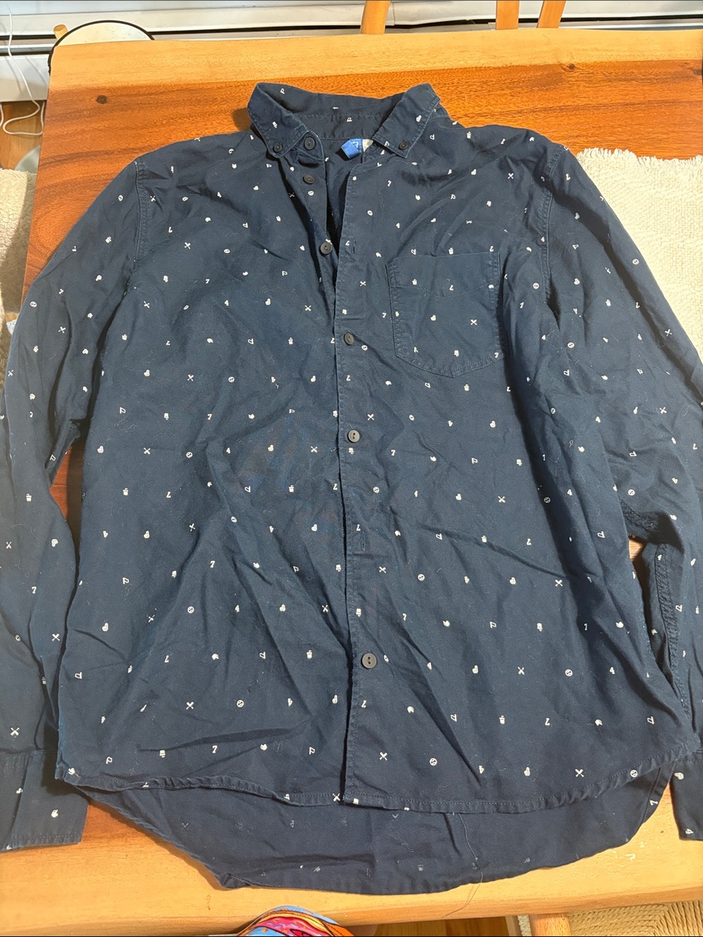 H&M Navy Button-Up Shirt Jacket with White Micro Pattern